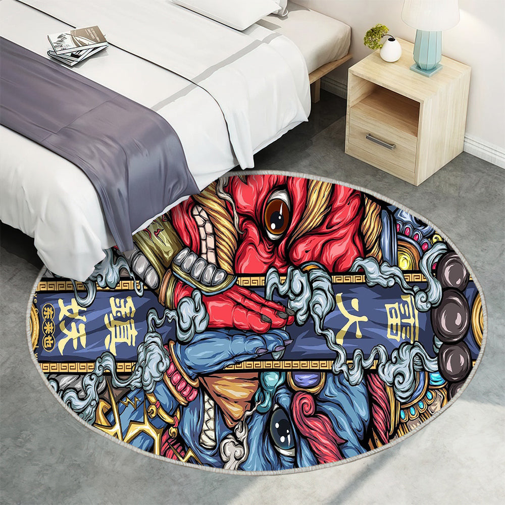 Samurai Teppich Rund, Teppiche - desenho Outdoor Teppich Rund, Drachen Teppich Wohnzimmer, Carpet, Rug