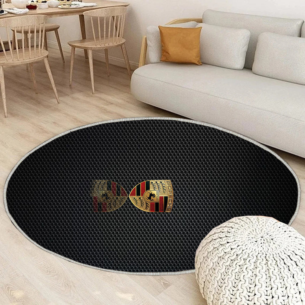 Porsche Schriftzug Carbon Teppich Rund, Teppiche - deutsch Outdoor Teppich Rund, Teppich Wohnzimmer, Carpet, Rug