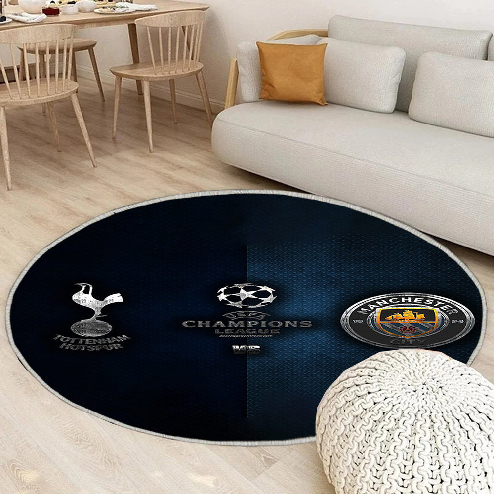 Tottenham Hotspur FC gegen Manchester City FC Teppich Rund, Teppiche - Outdoor Teppich Rund, Teppich Wohnzimmer, Carpet, Rug