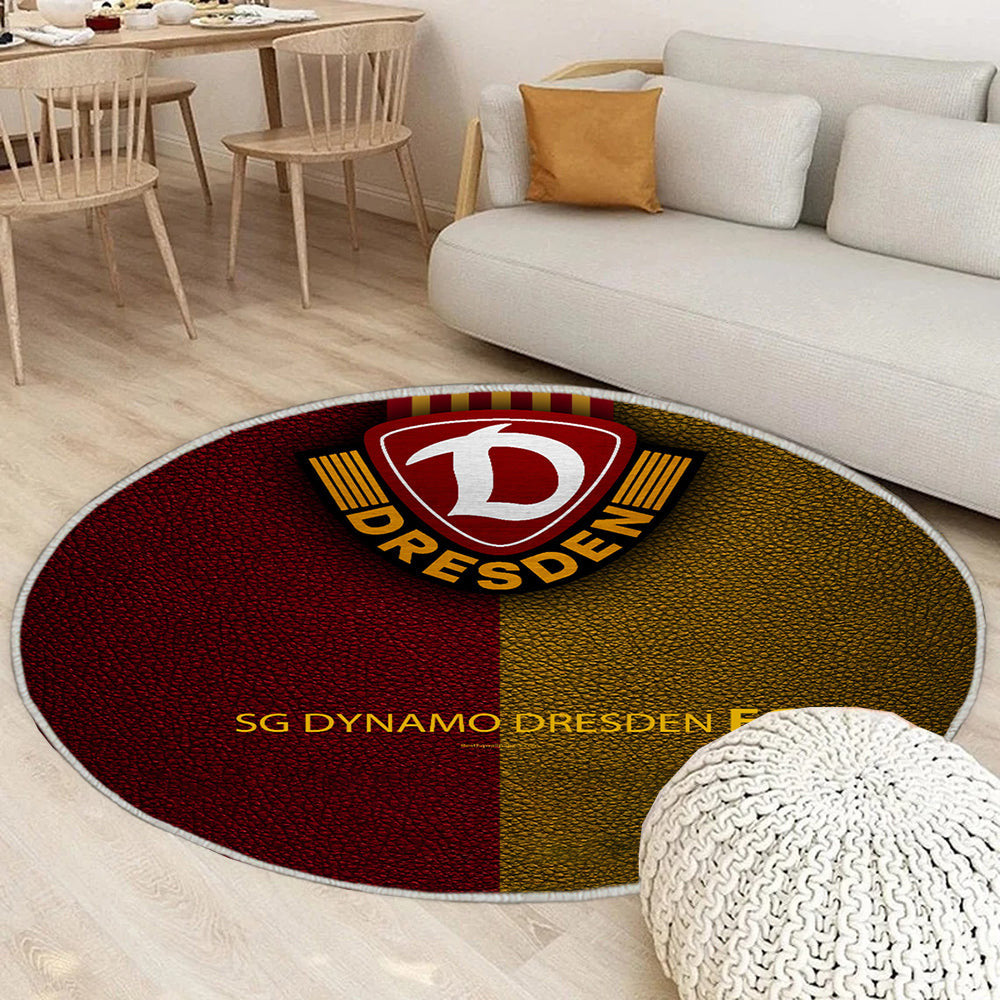 SG Dynamo Dresden Lederstruktur Teppich Rund, Teppiche - Deutscher Fußballverein (2) Outdoor Teppich Rund, Teppich Wohnzimmer, Carpet, Rug