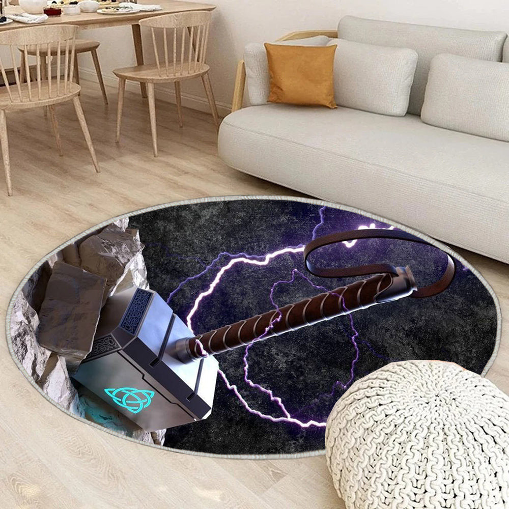 Mjolnir Hintergrundbild von rv_creations Teppich Rund, Teppiche - Outdoor Teppich Rund, Teppich Wohnzimmer, Carpet, Rug