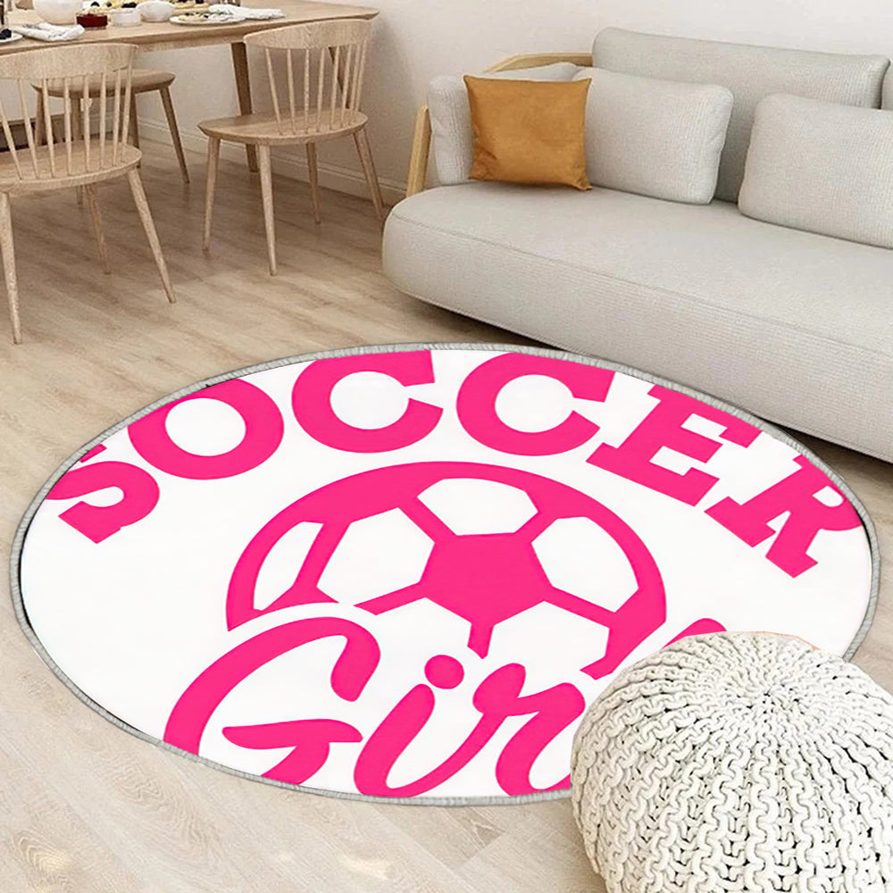 Fußball Mädchen mit Ball Teppich Rund, Teppiche - Outdoor Teppich Rund, Teppich Wohnzimmer, Carpet, Rug