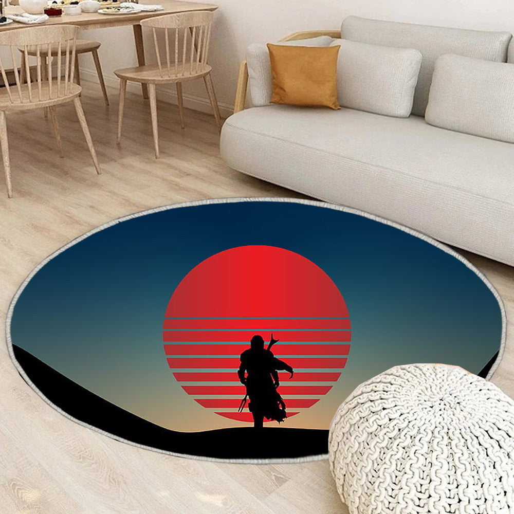 Star Wars Die mandalorianische Vaporwave Teppich Rund, Teppiche - Outdoor Teppich Rund, Teppich Wohnzimmer, Carpet, Rug