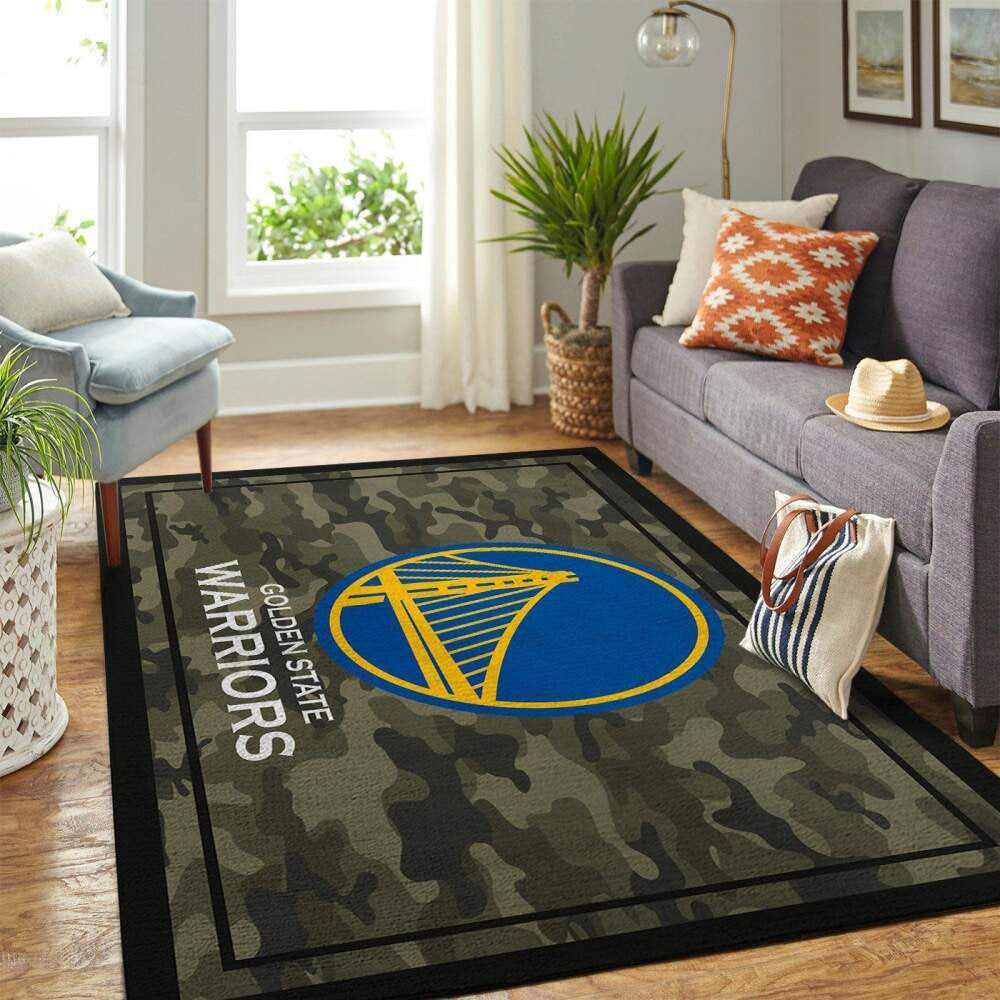 Golden State Warriors Team-Logo im NBA-Gebiet im Camo-Stil Teppich, Teppiche - Outdoor Teppich, Teppich Wohnzimmer, Küchenteppich, Kinderzimmer, Modern