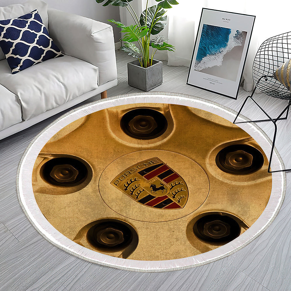 Vintage Porsche Rad Logo Teppich Rund, Teppiche - Outdoor Teppich Rund, Teppich Wohnzimmer, Carpet, Rug