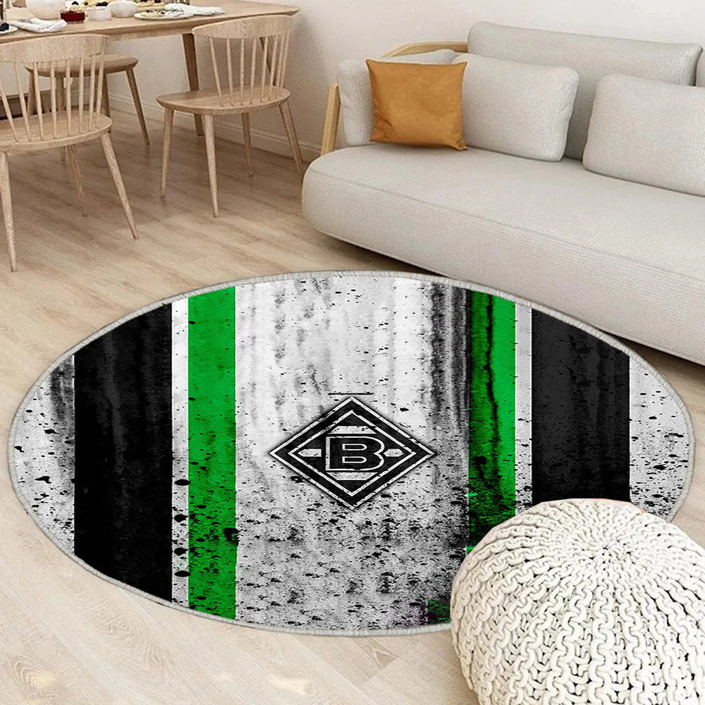 FC Borussia Mönchengladbach Logo Teppich Rund, Teppiche - Bundesliga Outdoor Teppich Rund, Steinstruktur Teppich Wohnzimmer, Carpet, Rug