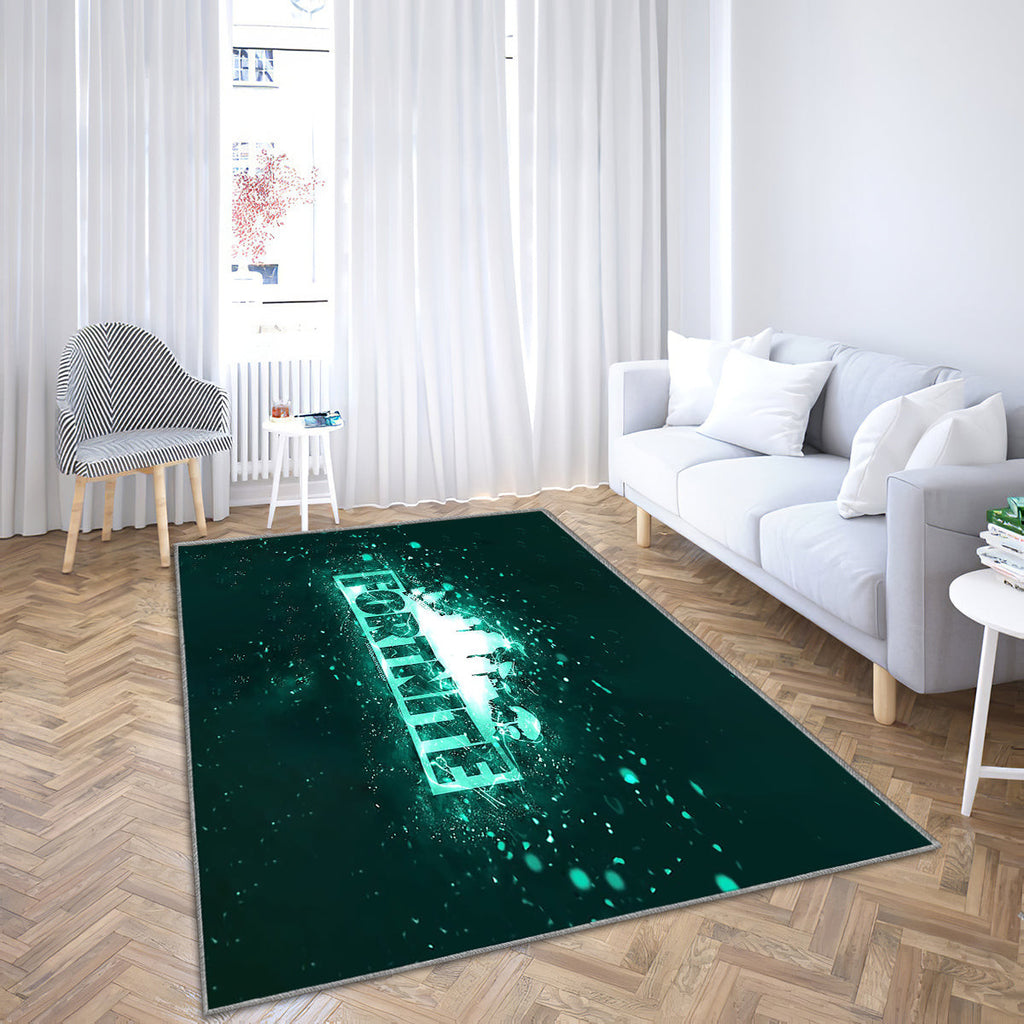 Fortnite türkisfarbenes Logo türkisfarbene Neonlichter Teppich, Teppiche - kreativ Outdoor Teppich, Türkis abstrakter Hintergrund Teppich Wohnzimmer, Küchenteppich, Kinderzimmer, Modern