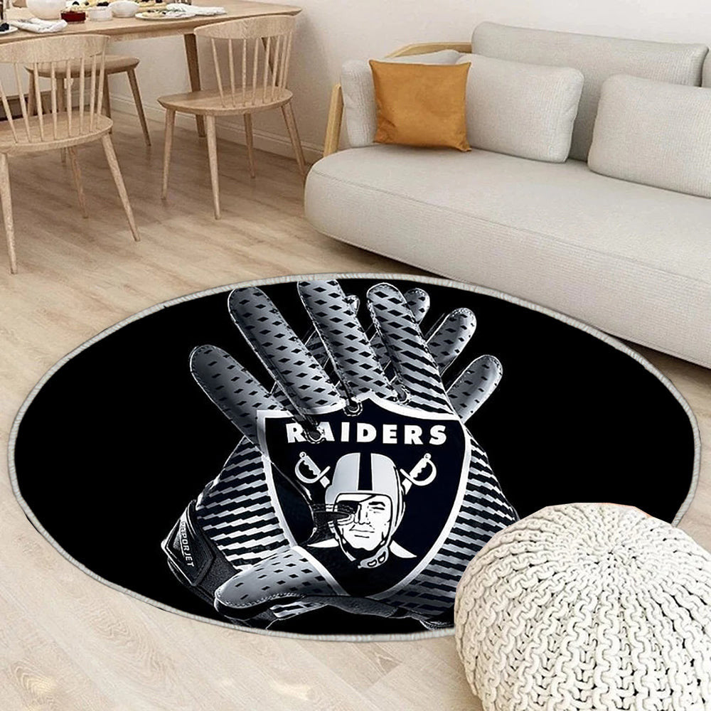 Handschuhe mit Raiders Logo auf schwarzem Hintergrund Raiders Teppich Rund, Teppiche - Outdoor Teppich Rund, Teppich Wohnzimmer, Carpet, Rug