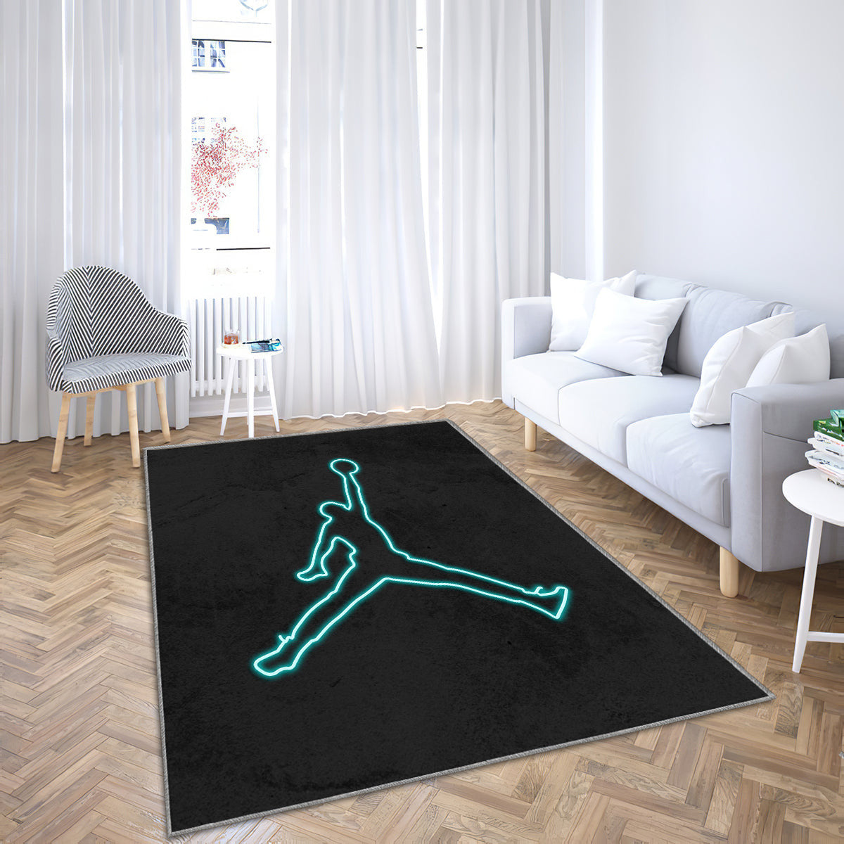 Jumpman Leuchtreklame Eisblau Teppich, Teppiche - Outdoor Teppich, Teppich Wohnzimmer, Küchenteppich, Kinderzimmer, Modern