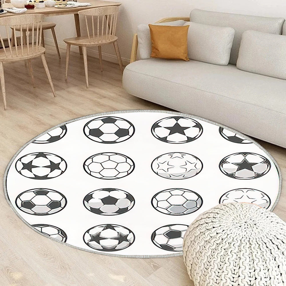 Satz von sechzehn einfarbigen Fußbällen Teppich Rund, Teppiche - Outdoor Teppich Rund, Teppich Wohnzimmer, Carpet, Rug