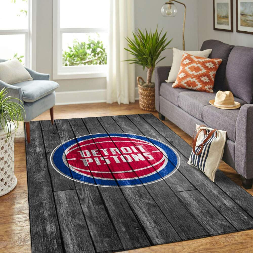Detroit Pistons NBA Area Basketball Team Logo grau aus Holz Teppich, Teppiche - Outdoor Teppich, Teppich Wohnzimmer, Küchenteppich, Kinderzimmer, Modern
