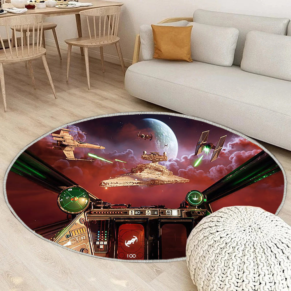 Weltraumkrieg in Star Wars Squadrons Teppich Rund, Teppiche - Outdoor Teppich Rund, Teppich Wohnzimmer, Carpet, Rug