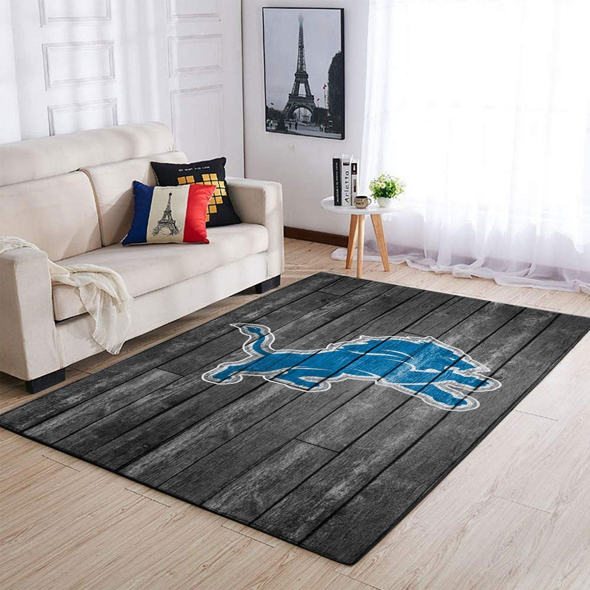 Detroit Lions Nfl Team Logo Grey Area Sport im Holzstil Teppich, Teppiche - Outdoor Teppich, Teppich Wohnzimmer, Küchenteppich, Kinderzimmer, Modern