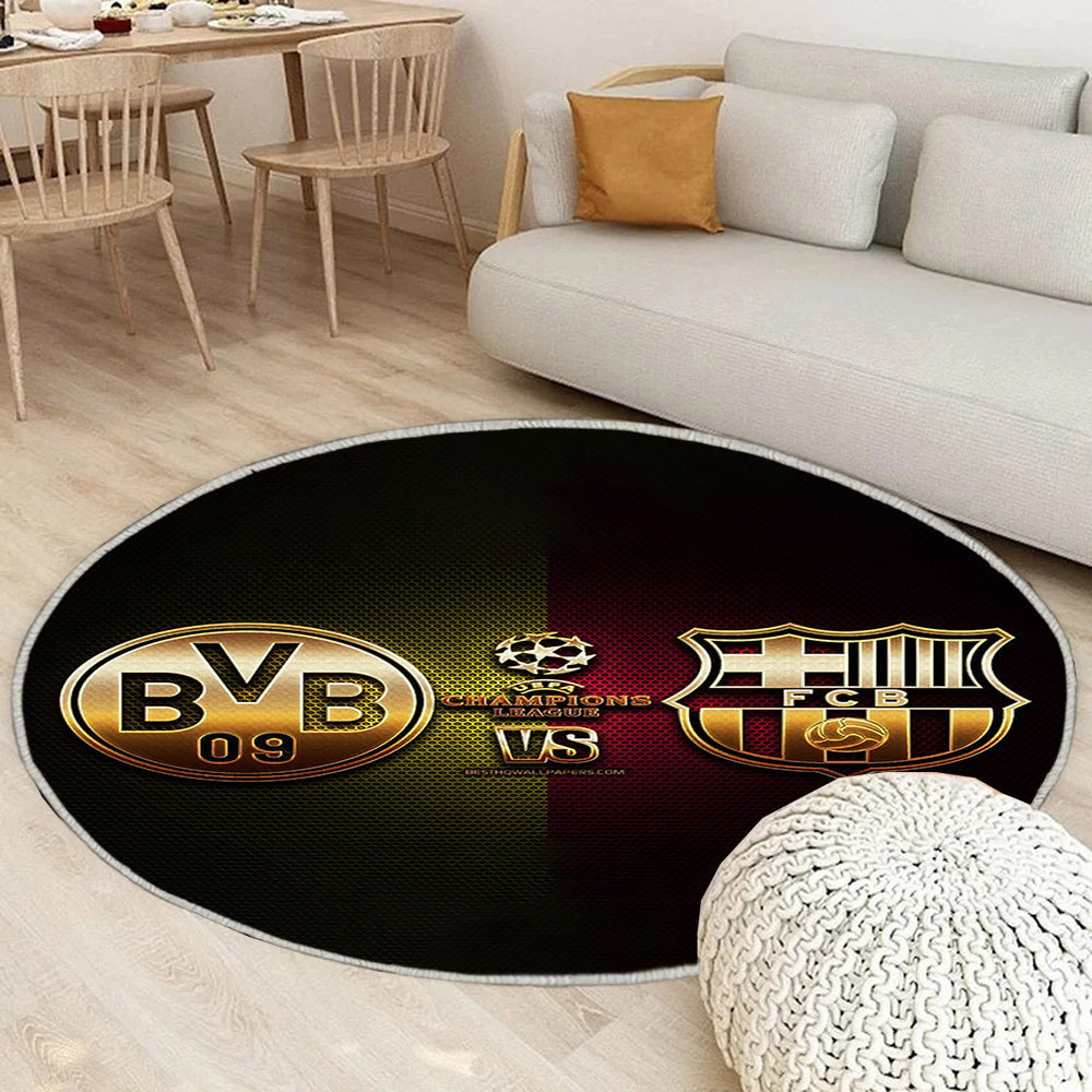 Borussia Dortmund gegen Barcelona Teppich Rund, Teppiche - Outdoor Teppich Rund, Teppich Wohnzimmer, Carpet, Rug