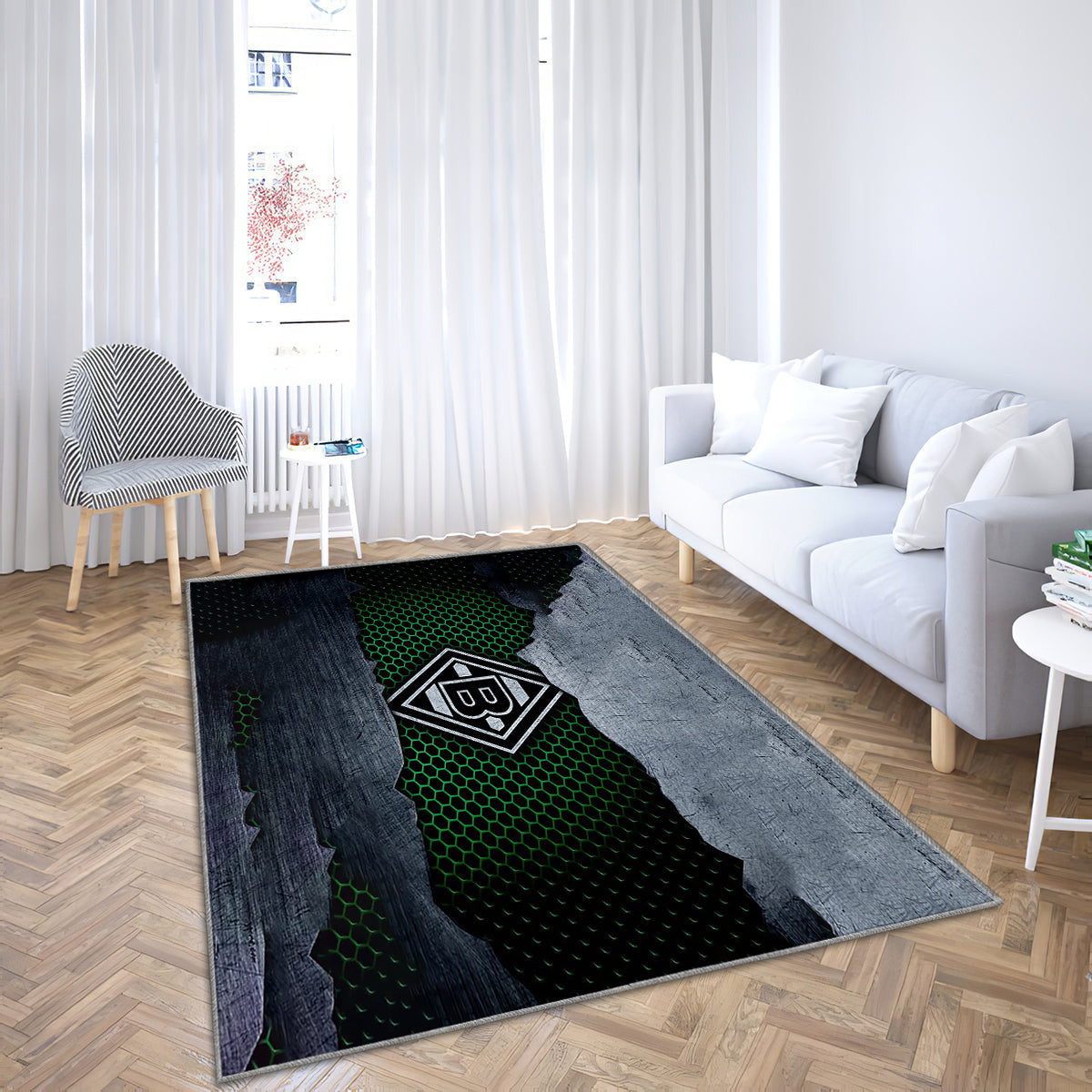 Borussia Mönchengladbach Logo Teppich, Teppiche - Bundesliga Outdoor Teppich, Teppich Wohnzimmer, Küchenteppich, Kinderzimmer, Modern