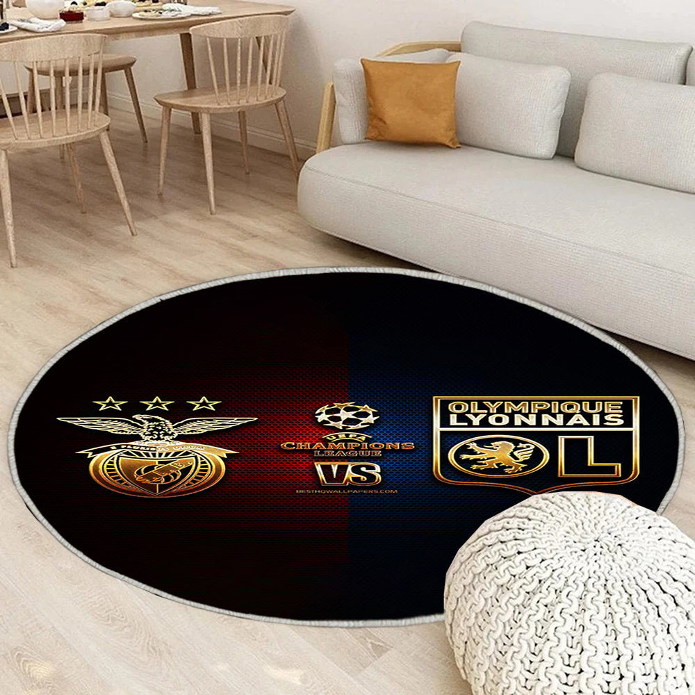 Benfica gegen Olympique Lyonnais Teppich Rund, Teppiche - Gruppe G Outdoor Teppich Rund, Teppich Wohnzimmer, Carpet, Rug