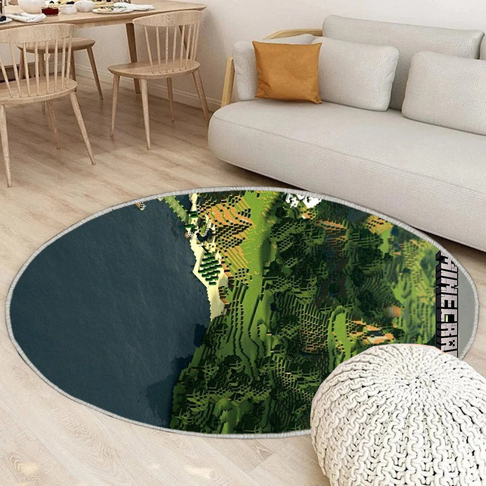 Minecraft Teppich Rund, Teppiche - Landschaft Outdoor Teppich Rund, Thema Teppich Wohnzimmer, Carpet, Rug