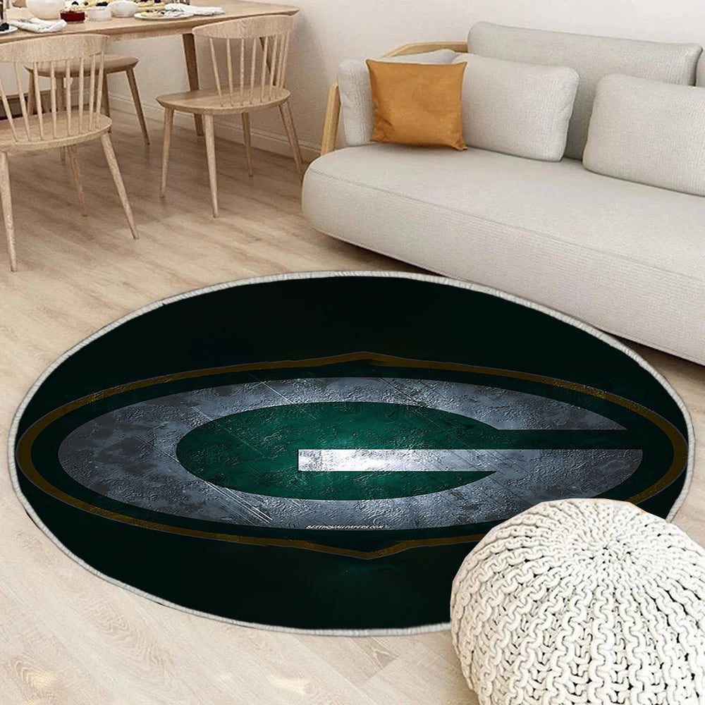 Green Bay Packer Teppich Rund, Teppiche - American Football Team Outdoor Teppich Rund, grüner Steinhintergrund Teppich Wohnzimmer, Carpet, Rug