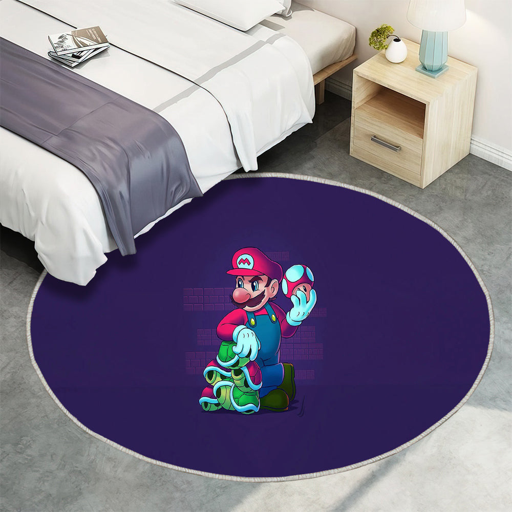Super Mario und der Pilz Teppich Rund, Teppiche - Outdoor Teppich Rund, Teppich Wohnzimmer, Carpet, Rug