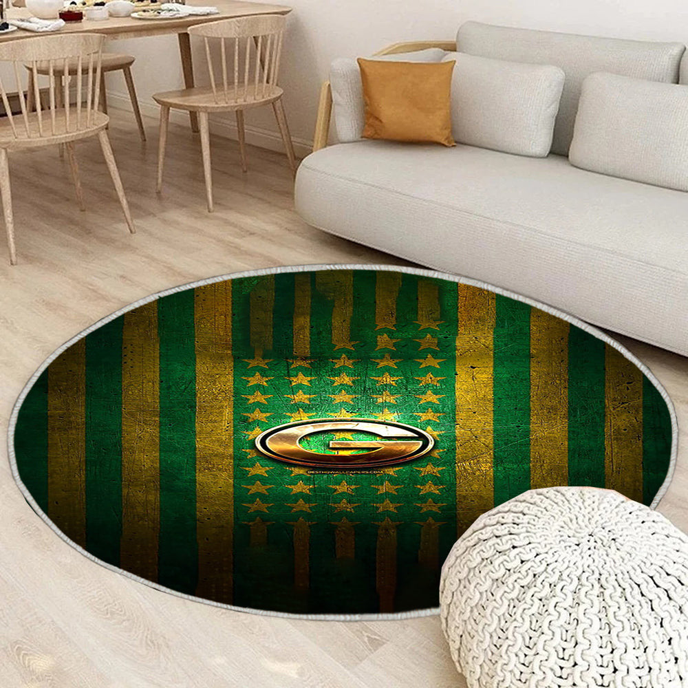 Green Bay Packers Flagge Teppich Rund, Teppiche - NFL Outdoor Teppich Rund, grüner gelber Metallhintergrund Teppich Wohnzimmer, Carpet, Rug