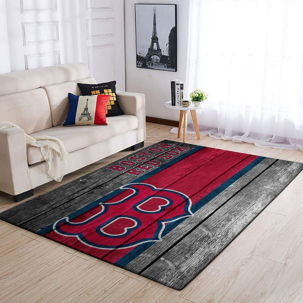 Boston Red Sox Mlb Team Logo Bereich Sport im Holzstil Teppich, Teppiche - Outdoor Teppich, Teppich Wohnzimmer, Küchenteppich, Kinderzimmer, Modern