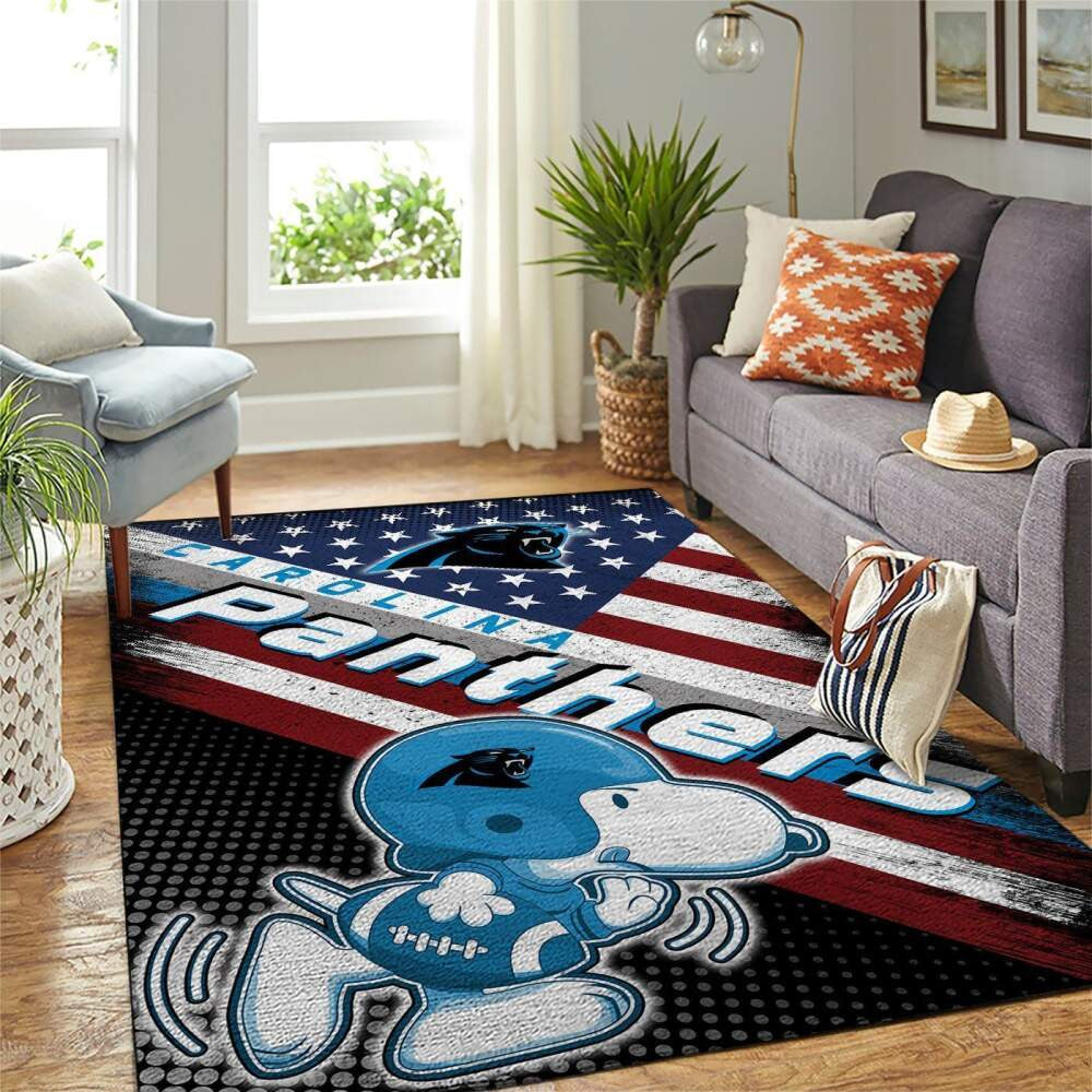 Carolina Panthers Nfl Area American Flag Snoopy Team Logo Sport Teppich, Teppiche - Outdoor Teppich, Teppich Wohnzimmer, Küchenteppich, Kinderzimmer, Modern