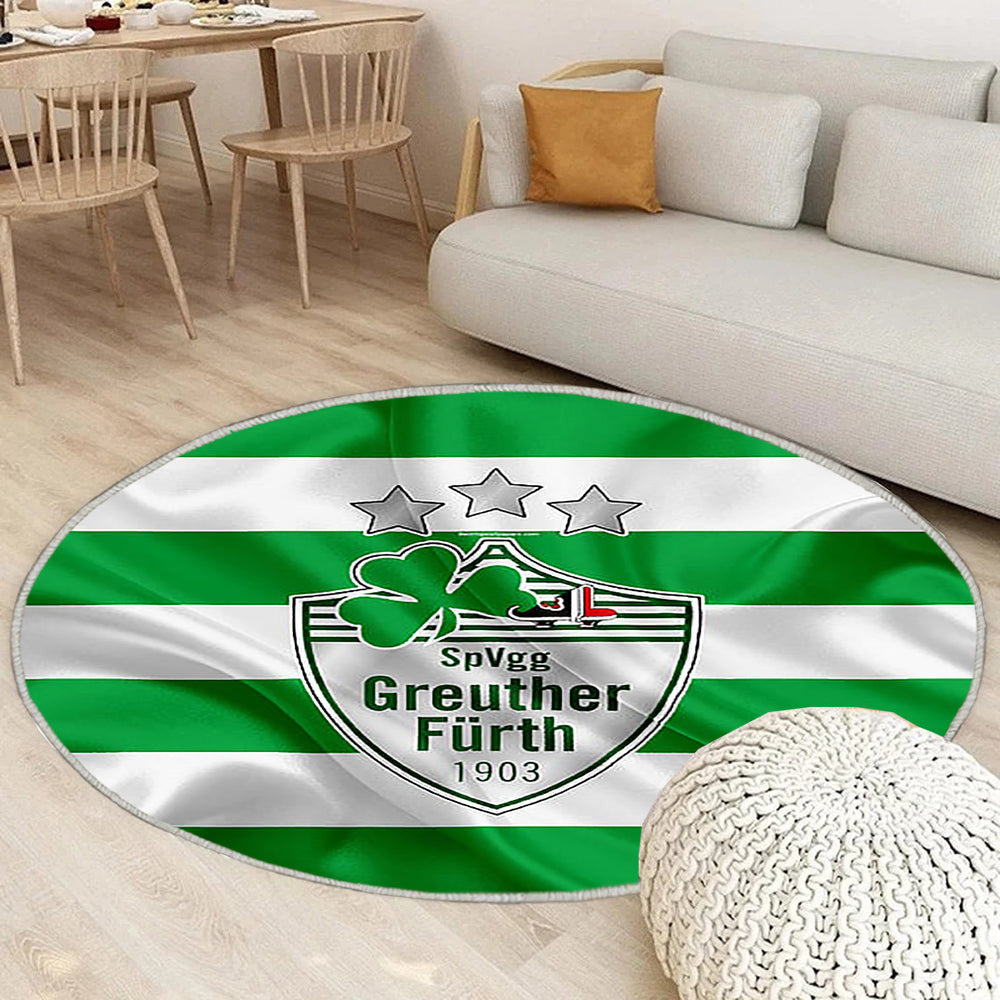 Spvgg Greuther Fürth Grün Weiße Seidenfahne Teppich Rund, Teppiche - Deutscher Fußballverein Outdoor Teppich Rund, Teppich Wohnzimmer, Carpet, Rug