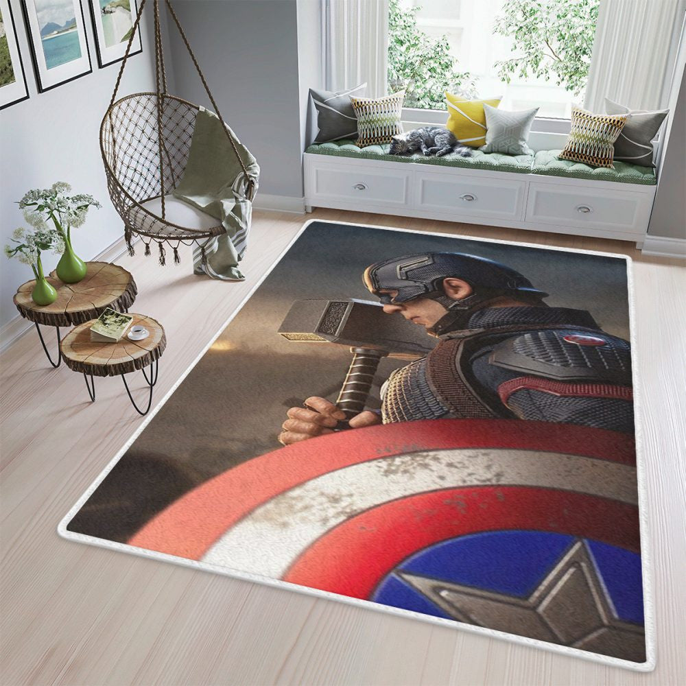Captain America mit Hammer MarvelMarvel Teppich, Teppiche - Outdoor Teppich, Teppich Wohnzimmer, Küchenteppich, Kinderzimmer, Modern