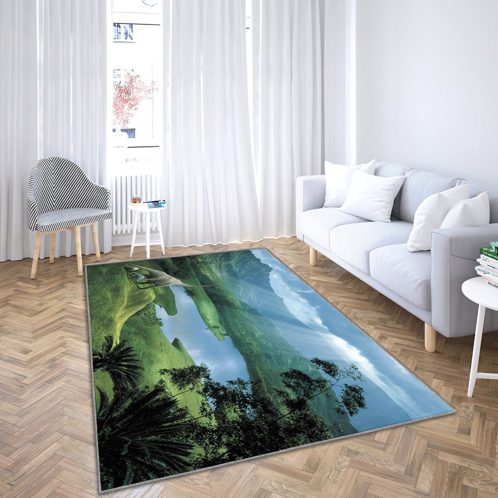 Dinosaurier neben dem Fluss Teppich, Teppiche - Outdoor Teppich, Teppich Wohnzimmer, Küchenteppich, Kinderzimmer, Modern
