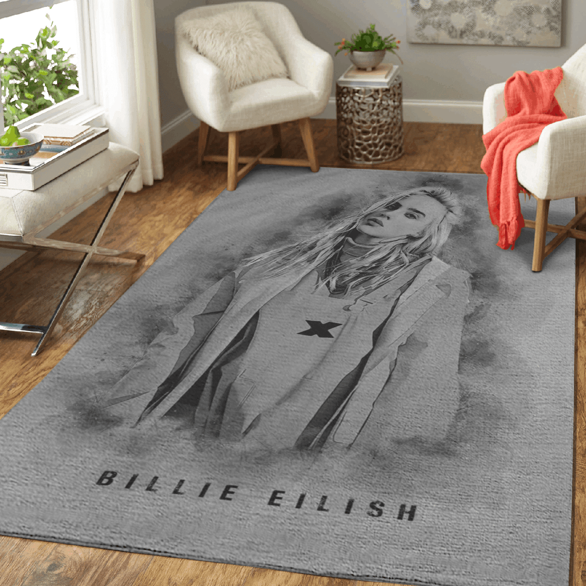 Billie Eilish Music Monochrom für Fans Teppich, Teppiche - Outdoor Teppich, Teppich Wohnzimmer, Küchenteppich, Kinderzimmer, Modern