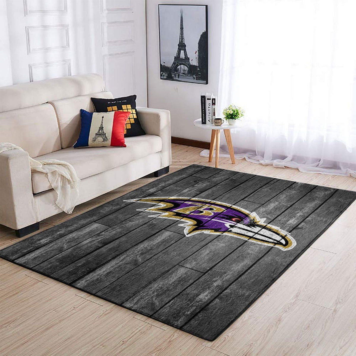 Baltimore Ravens Nfl Team Logo Grey Area Sport im Holzstil Teppich, Teppiche - Outdoor Teppich, Teppich Wohnzimmer, Küchenteppich, Kinderzimmer, Modern