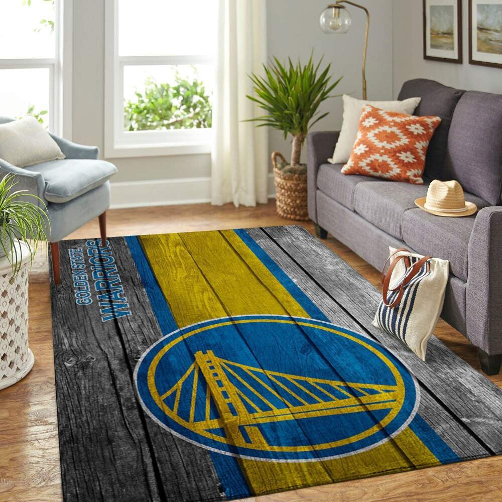 Golden State Warriors NBA Team Logo Bereich Sport im Holzstil Teppich, Teppiche - Outdoor Teppich, Teppich Wohnzimmer, Küchenteppich, Kinderzimmer, Modern
