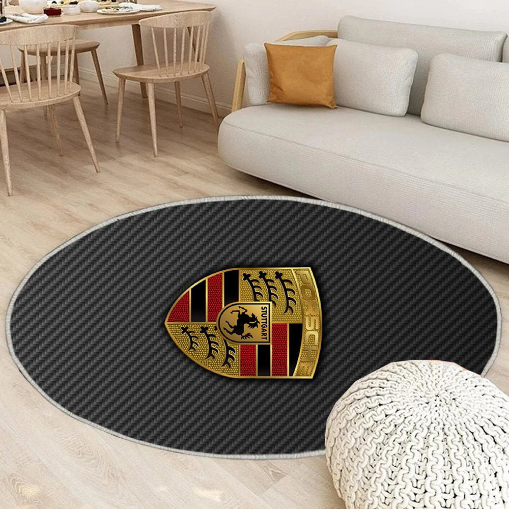 Porsche Logo Grau Teppich Rund, Teppiche - Outdoor Teppich Rund, Teppich Wohnzimmer, Carpet, Rug