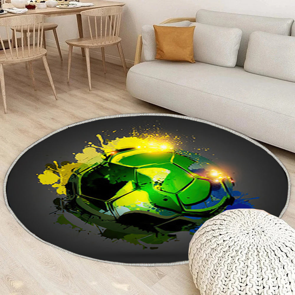 Fußball Explosion schwarz Teppich Rund, Teppiche - Outdoor Teppich Rund, Teppich Wohnzimmer, Carpet, Rug