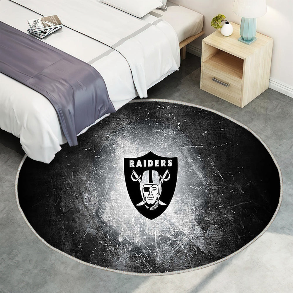 Raiders Sports Logo mit weißem und schwarzem Hintergrund Raiders Teppich Rund, Teppiche - Outdoor Teppich Rund, Teppich Wohnzimmer, Carpet, Rug