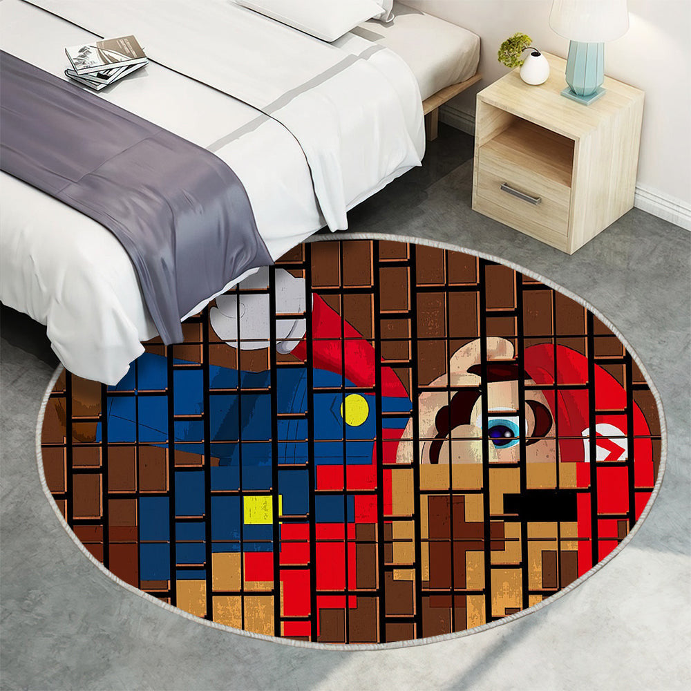 Super Mario Teppich Rund, Teppiche - Mario Brüder Outdoor Teppich Rund, Teppich Wohnzimmer, Carpet, Rug