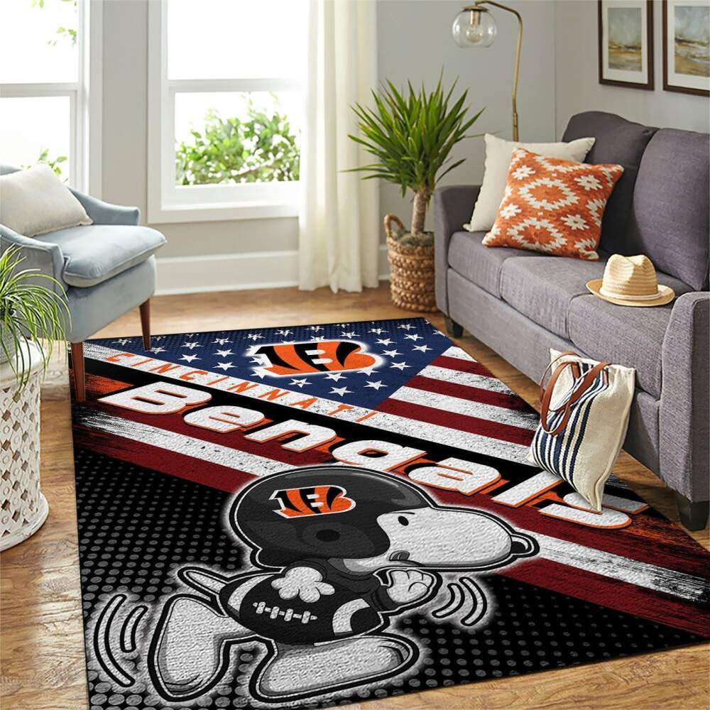 Cincinnati Bengals Nfl Area American Flag Snoopy Team Logo Sports Teppich, Teppiche - Outdoor Teppich, Teppich Wohnzimmer, Küchenteppich, Kinderzimmer, Modern