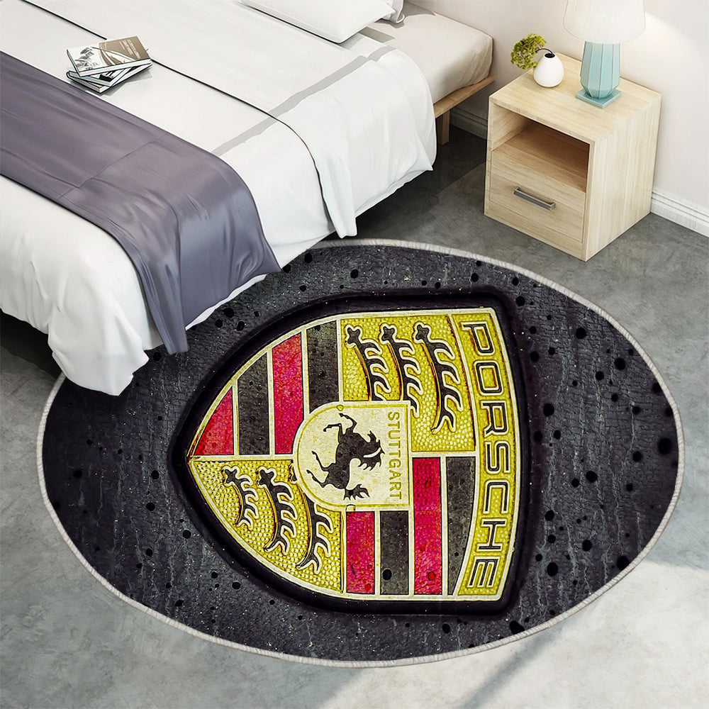 Porsche Logo Teppich Rund, Teppiche - Auto Logo Outdoor Teppich Rund, Teppich Wohnzimmer, Carpet, Rug