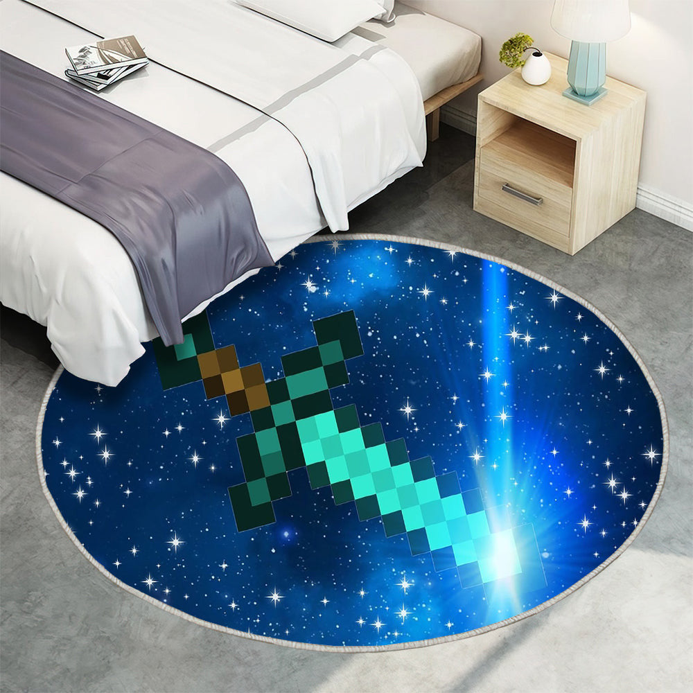 Minecraft Teppich Rund, Teppiche - Diamant Outdoor Teppich Rund, Schwert Teppich Wohnzimmer, Carpet, Rug