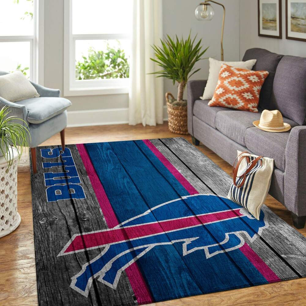 Buffalo Bills Nfl Team Logo Bereich Sport im Holzstil Teppich, Teppiche - Outdoor Teppich, Teppich Wohnzimmer, Küchenteppich, Kinderzimmer, Modern