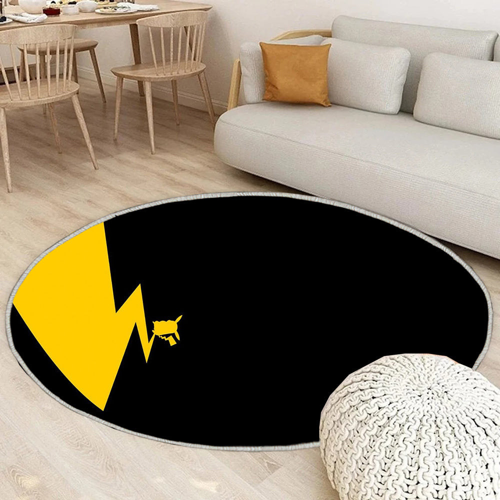 Pokémon Pikachu Teppich Rund, Teppiche - amoliert Outdoor Teppich Rund, Schwarz Teppich Wohnzimmer, Carpet, Rug