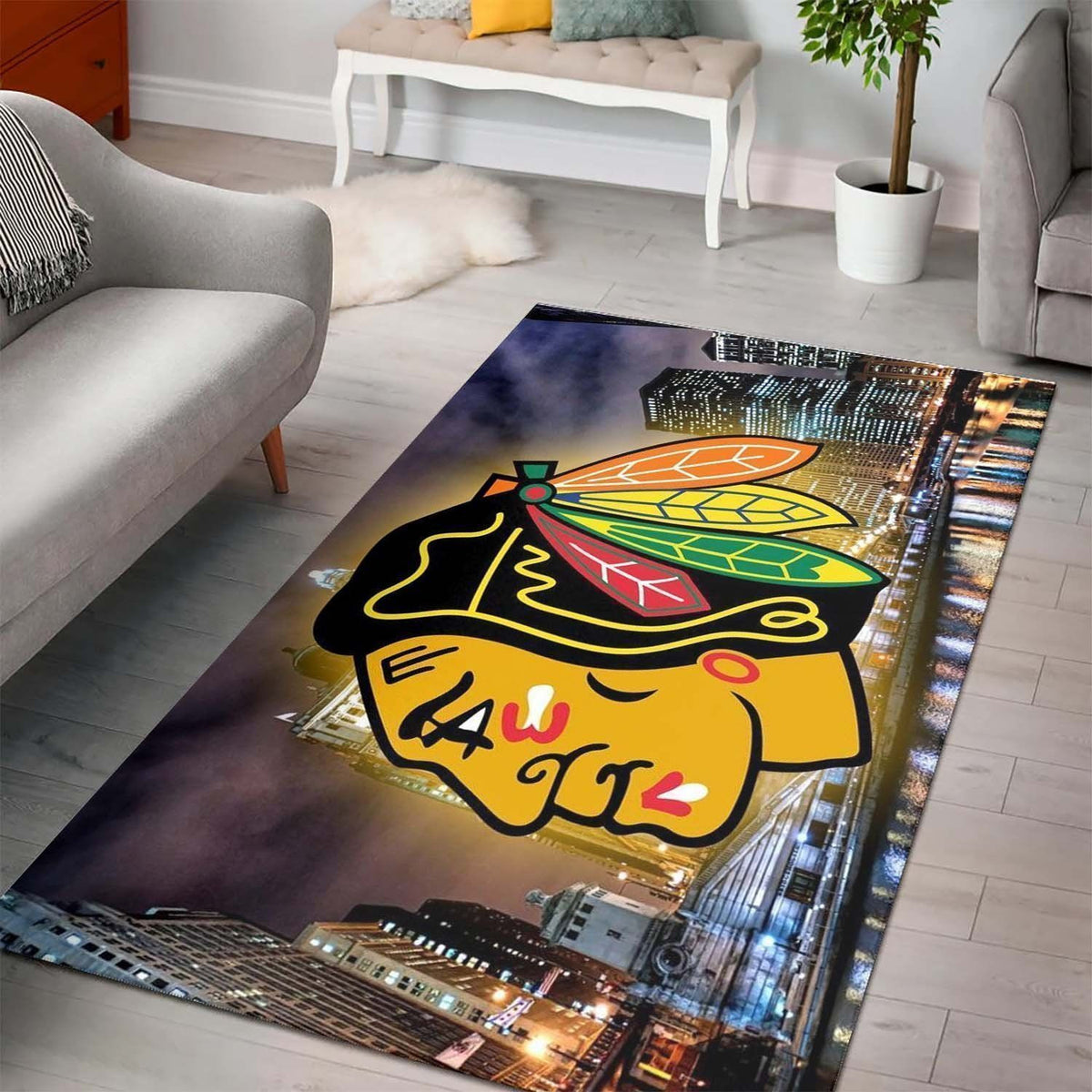 Chicago Blackhawks Area Nhl Eishockeymannschaft Logo004 Teppich, Teppiche - Outdoor Teppich, Teppich Wohnzimmer, Küchenteppich, Kinderzimmer, Modern