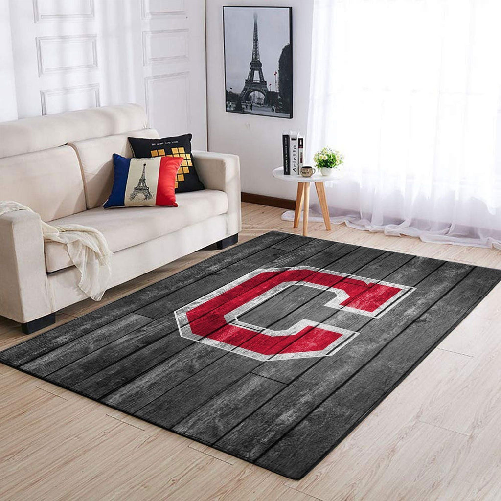 Cleveland Indians Mlb Team Logo Grey Area Sport im Holzstil Teppich, Teppiche - Outdoor Teppich, Teppich Wohnzimmer, Küchenteppich, Kinderzimmer, Modern