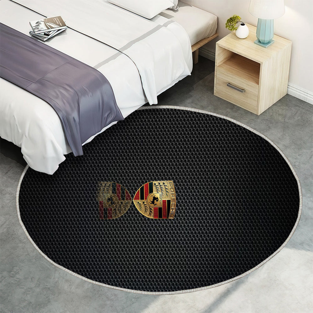 Porsche Schriftzug Carbon Teppich Rund, Teppiche - deutsch Outdoor Teppich Rund, Teppich Wohnzimmer, Carpet, Rug