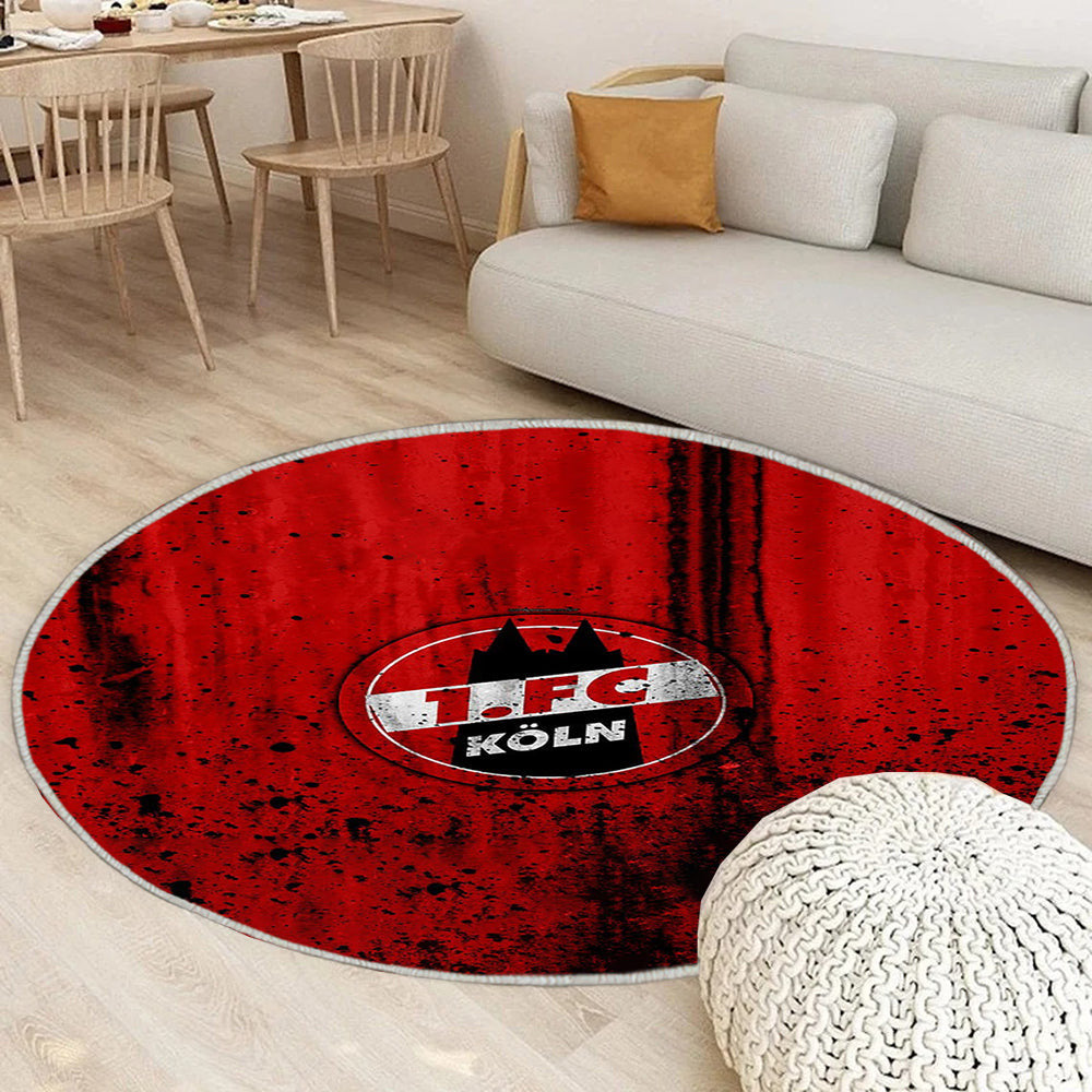 FC Köln Logo Teppich Rund, Teppiche - Bundesliga Outdoor Teppich Rund, Steinstruktur Teppich Wohnzimmer, Carpet, Rug