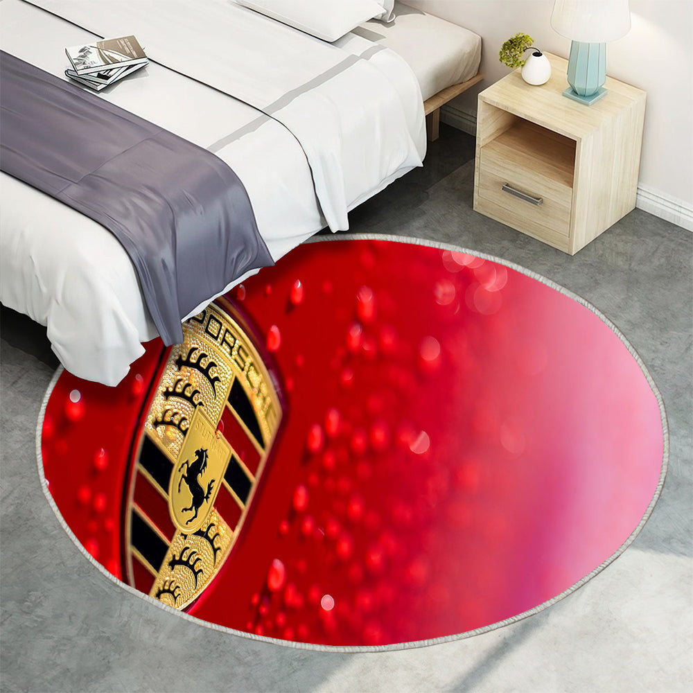 Porsche rotes Logo Teppich Rund, Teppiche - Outdoor Teppich Rund, Teppich Wohnzimmer, Carpet, Rug