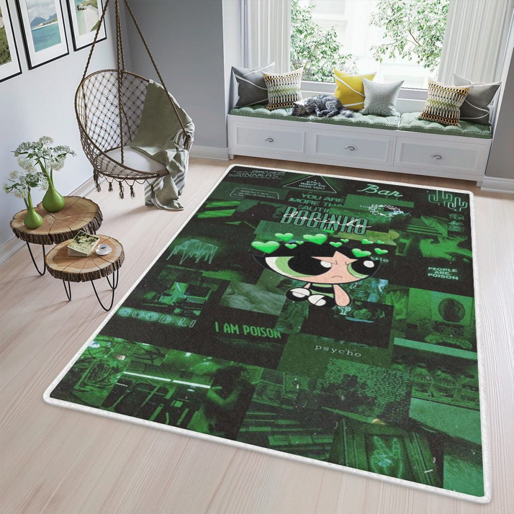 Bellota Buttercup Die Powerpuff Girls Cartoon TV-Serie Weihnachtsgeschenke Teppich, Teppiche - Outdoor Teppich, Teppich Wohnzimmer, Küchenteppich, Kinderzimmer, Modern