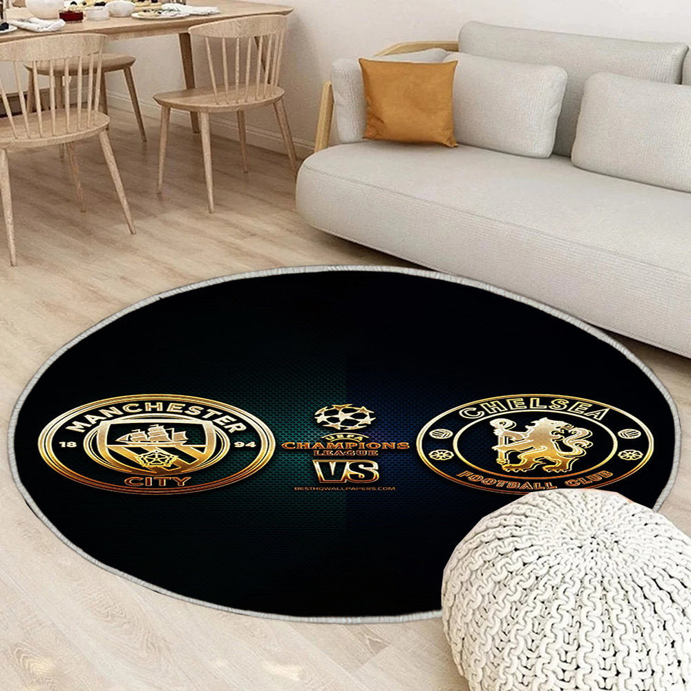 Manchester City gegen Chelsea Teppich Rund, Teppiche - Outdoor Teppich Rund, Teppich Wohnzimmer, Carpet, Rug