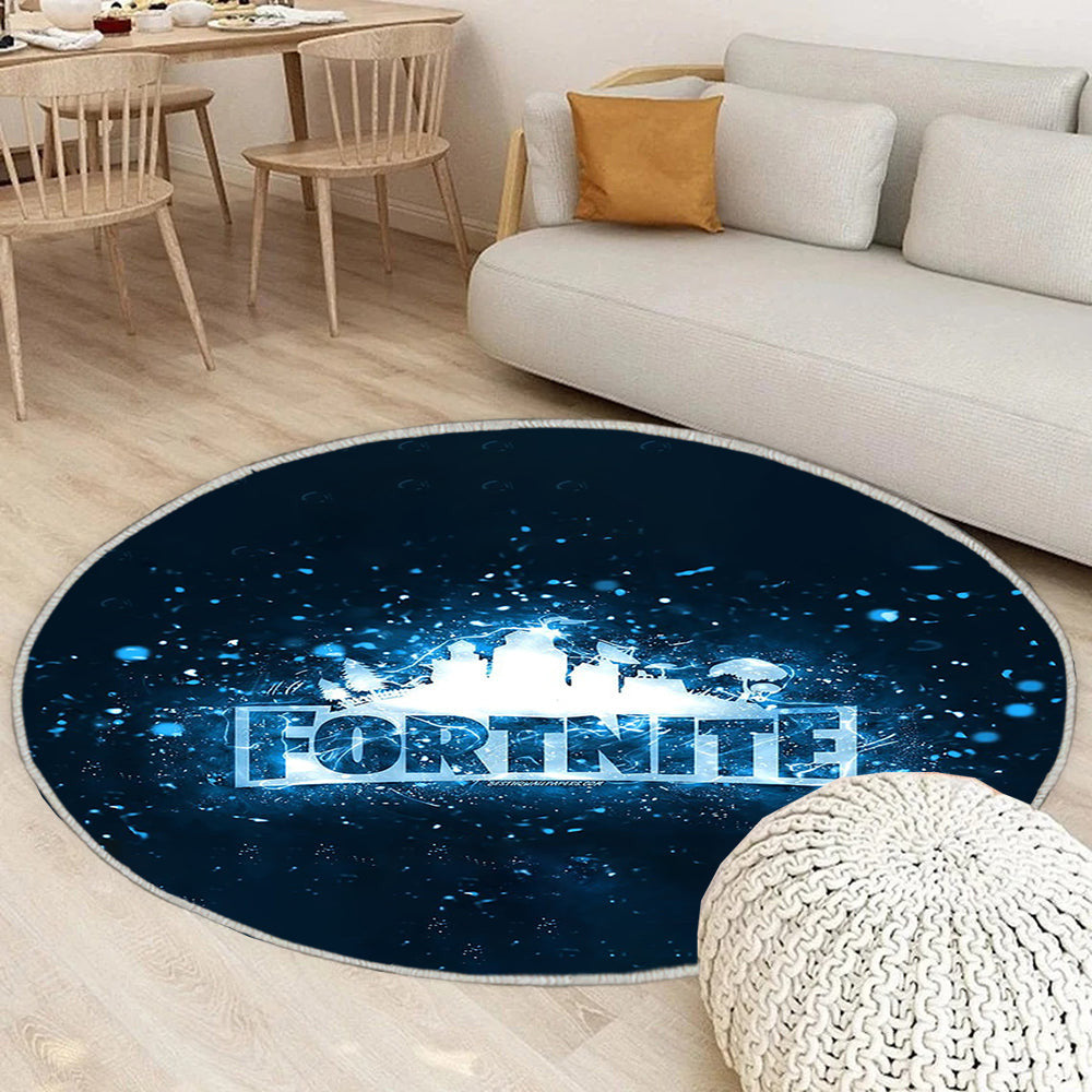 Fortnite blaues Logo blaue Neonlichter Teppich Rund, Teppiche - kreativ Outdoor Teppich Rund, blauer abstrakter hintergrund Teppich Wohnzimmer, Carpet, Rug