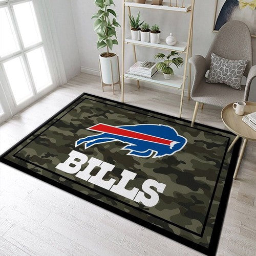 Buffalo Bills Nfl Team Logo Camo Style Schönes Geschenk Rechteck Teppich, Teppiche - Outdoor Teppich, Teppich Wohnzimmer, Küchenteppich, Kinderzimmer, Modern